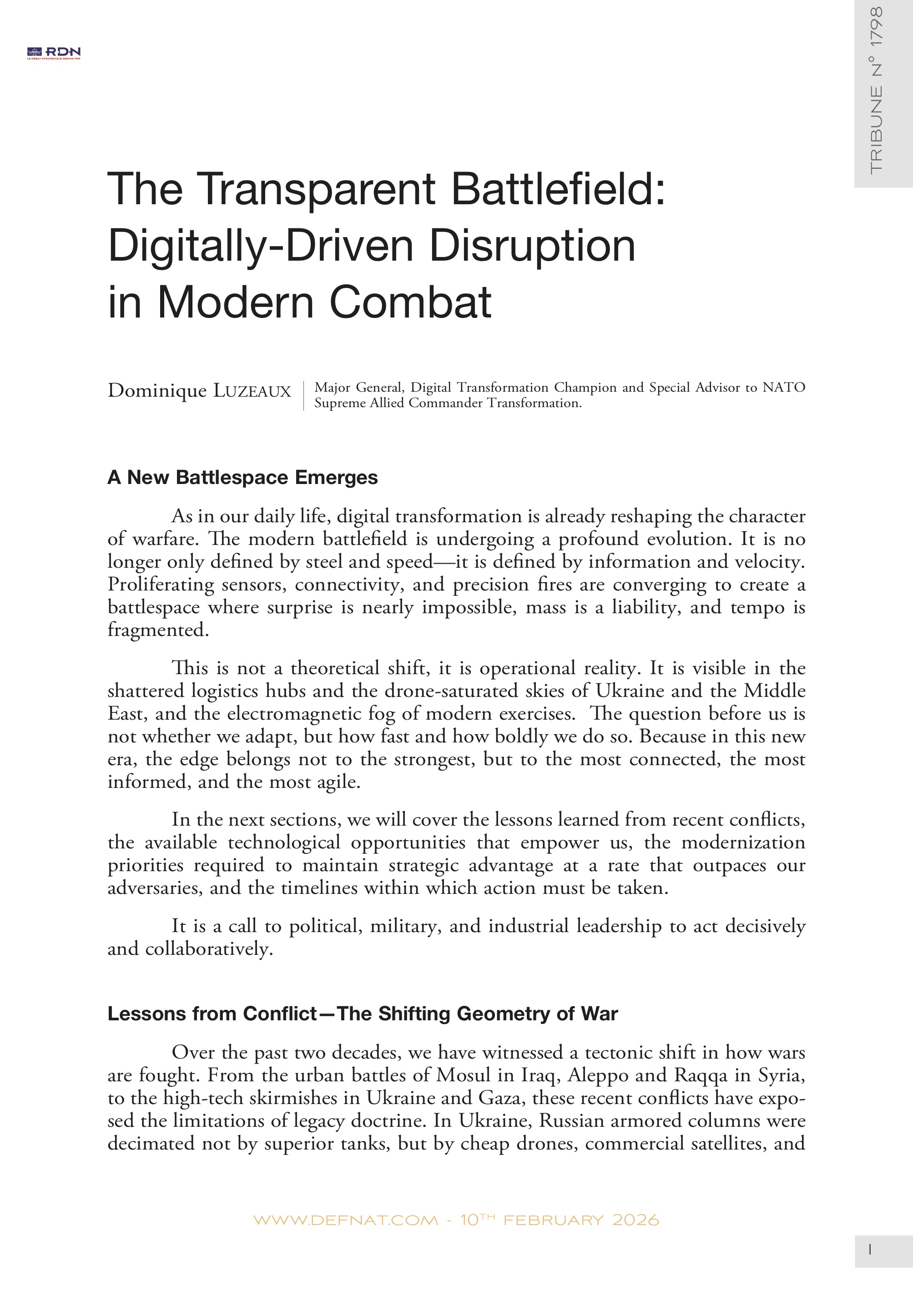 The Transparent Battlefield: Digitally-Driven&nbsp;Disruption in&nbsp;Modern&nbsp;Combat
